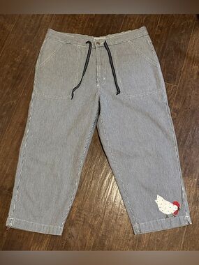 Haik’s Chicken Embroidery Baggy Cropped Pinstripe Jeans Women's L
